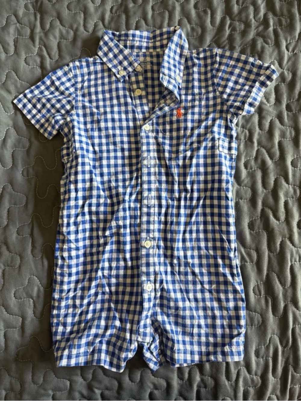 Polo by Ralph Lauren Blue & White Gingham Button-Front Baby Romper